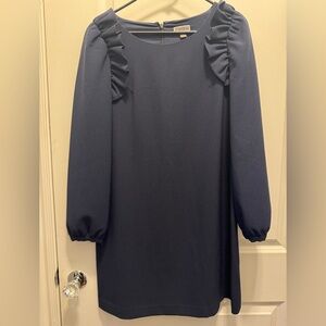 Chelsea28 shoulder ruffle shift dress. Size 10. Navy